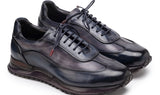 Paul Parkman Men's Patina Leather Sneakers in Navy & Grey