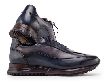Paul Parkman Men's Patina Leather Sneakers in Navy & Grey