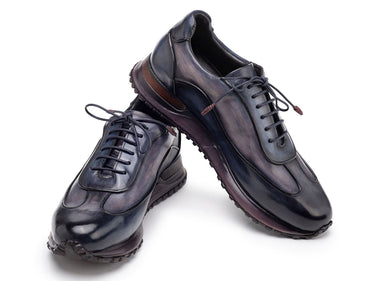 Paul Parkman Men's Patina Leather Sneakers in Navy & Grey