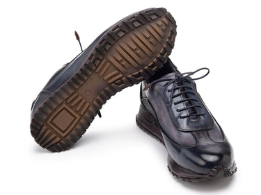 Paul Parkman Men's Patina Leather Sneakers in Navy & Grey
