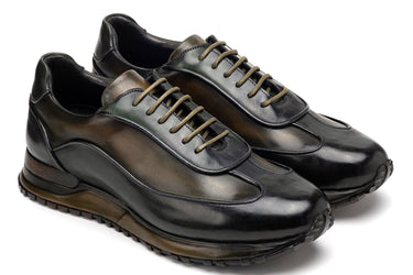 Paul Parkman Men's Patina Leather Sneakers in Green