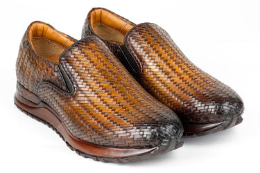 Paul Parkman Men's Woven Leather Slip-On Sneakers in Brown in Brown