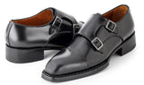 Paul Parkman Men's Triple Leather Sole Hand-Welted Cap Toe Monkstraps in Black