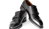 Paul Parkman Men's Triple Leather Sole Hand-Welted Cap Toe Monkstraps in Black