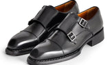 Paul Parkman Men's Triple Leather Sole Hand-Welted Cap Toe Monkstraps in Black