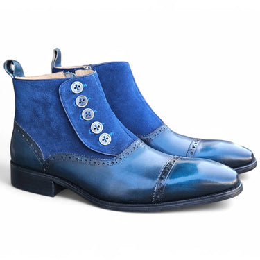 Leather & Suede Slip-On Boot in Navy