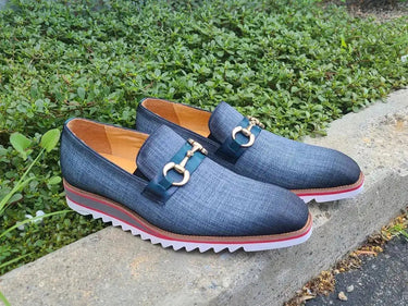 Carrucci Shoes Linen Loafer Gold Buckle Slip-On