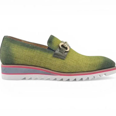 Carrucci Shoes Linen Loafer Gold Buckle Slip-On in Lime