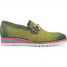 Carrucci Shoes Linen Loafer Gold Buckle Slip-On in Lime #color_ Lime
