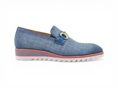 Carrucci Shoes Linen Loafer Gold Buckle Slip-On in Blue