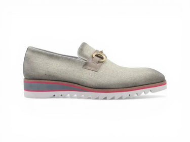 Carrucci Shoes Linen Loafer Gold Buckle Slip-On in Bone
