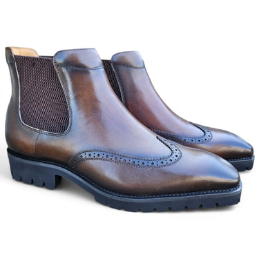 Lug Sole Chelsea Boot with Wingtip Toe in Chestnut