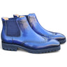 Lug Sole Chelsea Boot with Wingtip Toe in Navy #color_ Navy