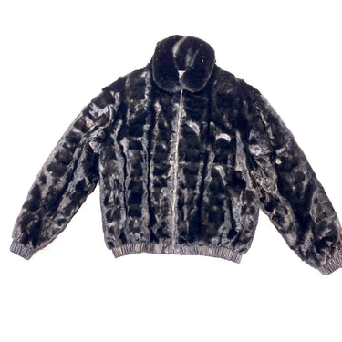 Calvere Furs Men's Reversible Diamond Mink and Leather Jacket with Full Skin Mink Collar in Black