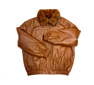 Calvere Furs Men's Reversible Diamond Mink and Leather Jacket with Full Skin Mink Collar in Whiskey