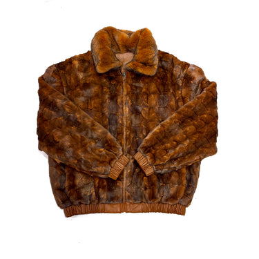 Calvere Furs Men's Reversible Diamond Mink and Leather Jacket with Full Skin Mink Collar in Whiskey