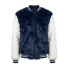 Calvere Furs Men's Rabbit Baseball Jacket in Navy/White
