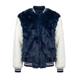 Calvere Furs Men's Rabbit Baseball Jacket in Navy/White
