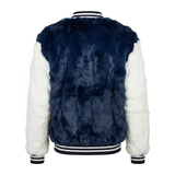 Calvere Furs Men's Rabbit Baseball Jacket in Navy/White