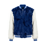 Calvere Furs Men's Rabbit Baseball Jacket in Royal Blue/White
