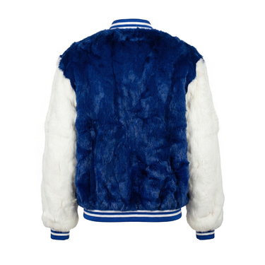 Calvere Furs Men's Rabbit Baseball Jacket in Royal Blue/White