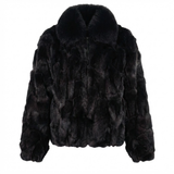 Calvere Furs Men's Fox Bomber Jacket with Full Skin Fox Collar in Black