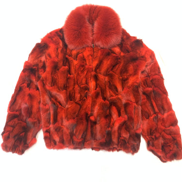 Calvere Furs Men's Fox Bomber Jacket with Full Skin Fox Collar in Red