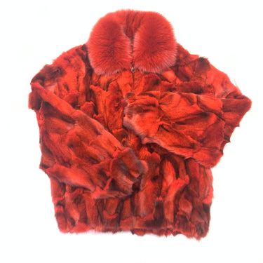 Calvere Furs Men's Fox Bomber Jacket with Full Skin Fox Collar in Red