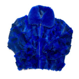 Calvere Furs Men's Fox Bomber Jacket with Full Skin Fox Collar in Royal Blue