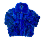Calvere Furs Men's Fox Bomber Jacket with Full Skin Fox Collar in Royal Blue