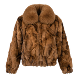 Calvere Furs Men's Fox Bomber Jacket with Full Skin Fox Collar in Whiskey