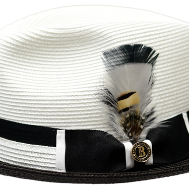 Bruno Capelo Main Street Two-Tone Straw Snap Brim Fedora in White Black