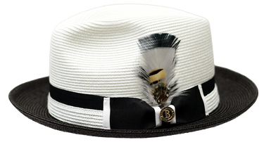 Bruno Capelo Main Street Two-Tone Straw Snap Brim Fedora in White Black