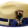 Bruno Capelo Main Street Two-Tone Straw Snap Brim Fedora in Camel Navy Blue