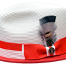 Bruno Capelo Main Street Two-Tone Straw Snap Brim Fedora in White Red