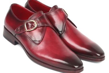 Paul Parkman Men's Single Monkstrap Leather Dress Shoes in Burgundy in Burgundy