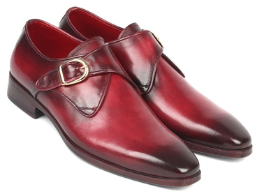 Paul Parkman Men's Single Monkstrap Leather Dress Shoes in Burgundy in Burgundy