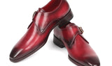 Paul Parkman Men's Single Monkstrap Leather Dress Shoes in Burgundy