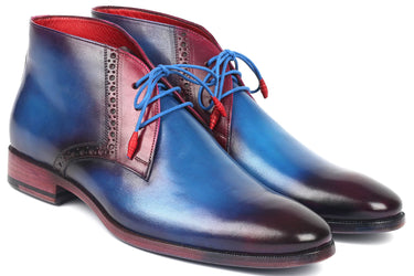 Paul Parkman Men's Leather Chukka Boots in Blue & Purple in Blue & Purple