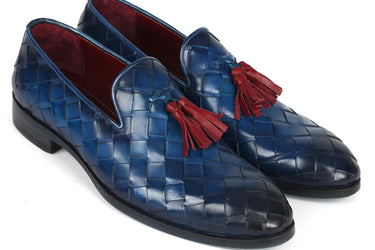 Paul Parkman Men's Big Braided Tassel Loafers Blue