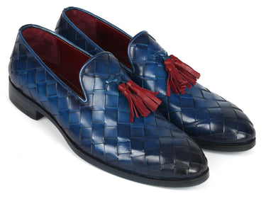 Paul Parkman Men's Big Braided Tassel Loafers Blue