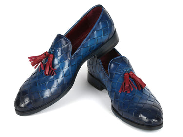 Paul Parkman Men's Big Braided Tassel Loafers Blue