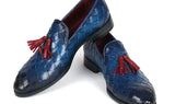 Paul Parkman Men's Big Braided Tassel Loafers Blue