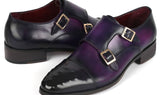Paul Parkman Men's Studded Cap Toe Monkstraps Purple