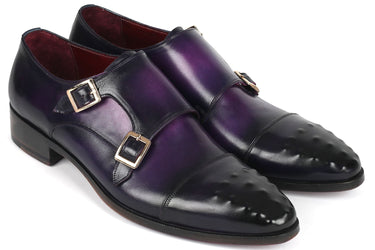 Paul Parkman Men's Studded Cap Toe Monkstraps Purple