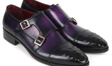 Paul Parkman Men's Studded Cap Toe Monkstraps Purple