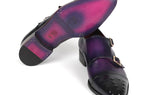 Paul Parkman Men's Studded Cap Toe Monkstraps Purple
