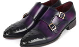 Paul Parkman Men's Studded Cap Toe Monkstraps Purple