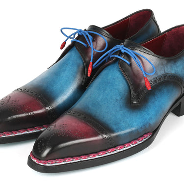 Paul Parkman Norwegian Welted Cap Toe Derby Shoes Blue / Purple in #color_