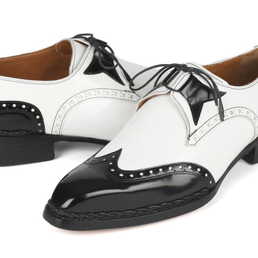 Paul Parkman Norwegian Welted Wingtip Men's Dress Shoes Black / White in #color_